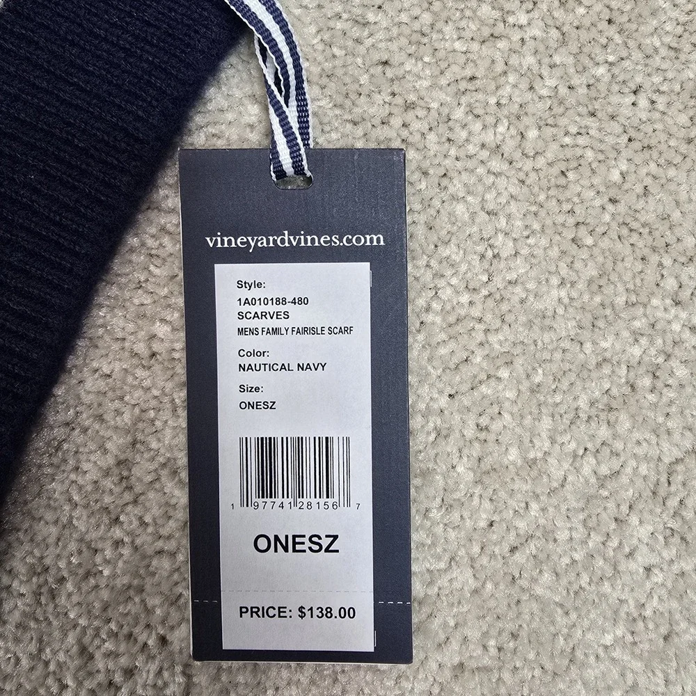 Vineyard Vines 100% Merino Wool Scarf Fairisle Nautical Navy‎ Blue One Size $138